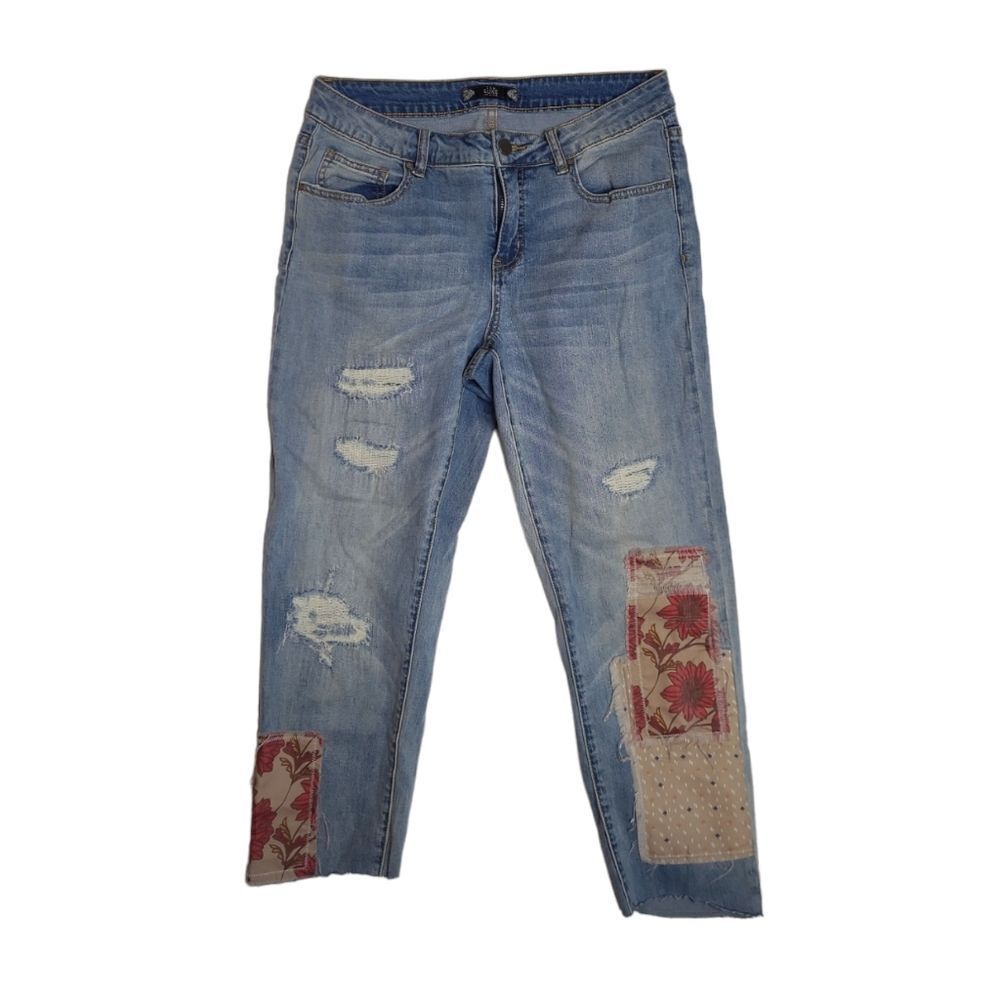 TRU‎ LUXE patchwork vintage floral patch straight leg cropped jeans 27/4